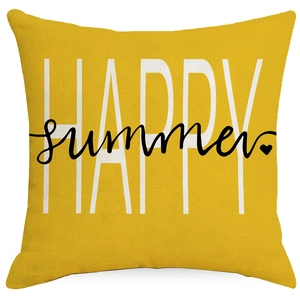 Ginger yellow linen pillowcase with white Happy Summer print and small heart detail
