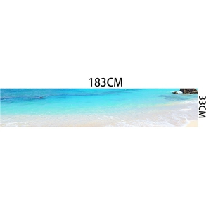 Linen table runner with tropical ocean beach scenery print in 183x33cm dimensions