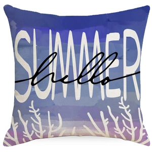 Blue and purple watercolor mermaid pillow cover with Summer Hello print and coral decor