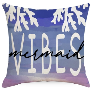 Blue purple watercolor ocean pillow case with mermaid vibes and white coral print