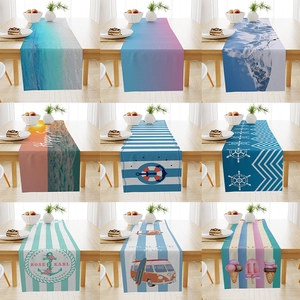 Summer Ocean Beach Series Table Runner Scandi Style Linen Polyester Decorative Tablecloth For Dining Room Restaurant Decor
