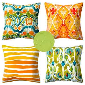 Housse de Coussin Imperméable en Polyester Imprimé Géométrique Moderne Taie d'Oreiller Carrée pour Décoration de Canapé Maison Jardin