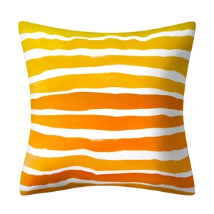 Housse de coussin en lin imperméable avec rayures aquarelles jaunes et oranges