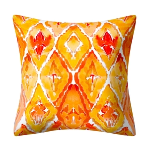 Housse de coussin en lin imperméable avec motif géométrique aquarelle orange et jaune