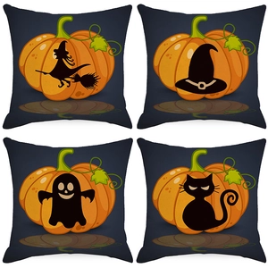 Halloween Pumpkin Pillowcase Dark Blue Polyester Decorative Cushion Cover Witch Ghost Black Cat Table Runner Garden Flag Home Decor