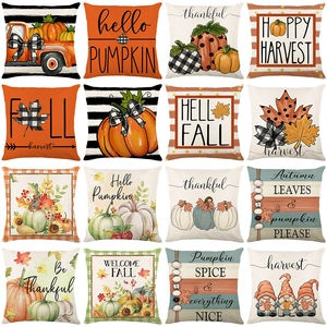 Thanksgiving Pumpkin Printed Cushion Cover Autumn Harvest Decorative Throw Pillow Case For Sofa Home Living Room Decor