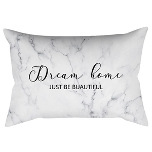 Minimalist marble lumbar pillow cover with Dream Home print for modern sofa decor