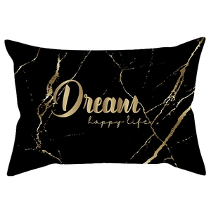 Black marble lumbar pillow cover with golden Dream lettering for sofa decor