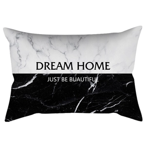Modern black and white marble print lumbar pillow case with Dream Home typography