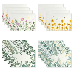 Set de Table en Polyester Imprimé Minimaliste Moderne Résistant à la Chaleur Motif Botanique Floral Eucalyptus Tournesol Antidérapant pour Salle à Manger Cuisine