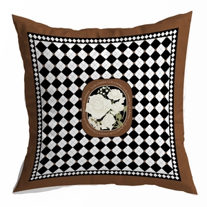 Detail of European retro pillowcase featuring brown borders and floral rose pattern