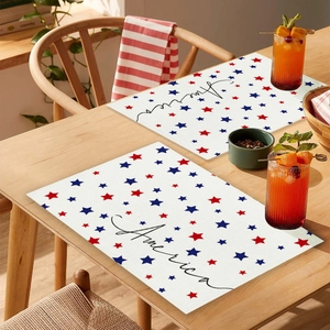 Detailed macro view of American Independence Day placemat with stars and America text