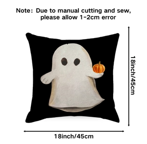 Detailed size chart showing 18 inch square Halloween ghost and pumpkin pillow cover dimensions