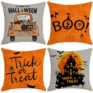 Halloween Polyester Cushion Cover Nordic Style Pumpkin Bat Printed Decorative Throw Pillowcase For Living Room Sofa