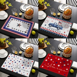 American Independence Day Patriotic Placemats Stars Stripes Retro Truck Heat Insulated Polyester Cotton Dining Table Mats