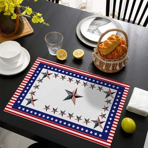 Independence Day placemat with US flag star and stripe pattern on black wood table