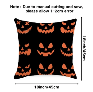 Detailed view of 18 inch Halloween pumpkin pillow cover with Jack-o'-lantern pattern