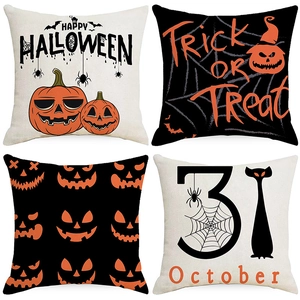 Halloween Pumpkin Printed Polyester Cushion Cover Nordic Retro Throw Pillow Case For Sofa Home Living Room Decorative Pillowcase