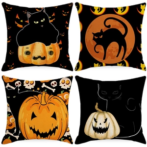 Fodera Cuscino Halloween Zucca Gatto Nero Poliestere Copricuscino Decorativo Per Divano Casa Festa Solo Fodera