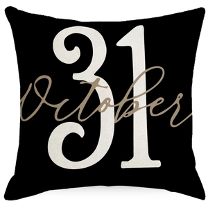 Halloween decorative square linen pillowcase with black fabric and golden October 31 print
