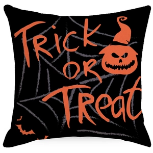 Halloween pumpkin and spider web throw pillow cover with Trick or Treat print