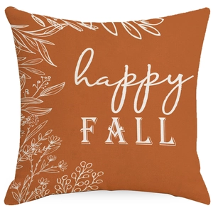 Housse de coussin en lin orange avec motif floral blanc happy FALL pour décoration d'automne