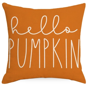 Hello Pumpkin decorative linen pillow cover in vibrant orange for Thanksgiving autumn decor