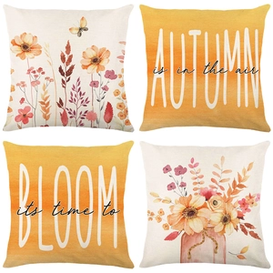 Set of 4 autumn pumpkin floral pillow covers with watercolor flower and butterfly patterns
