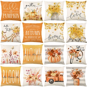Autumn Pumpkin Decorative Pillow Covers Polyester Sunflower Maple Leaf Throw Cushion Case For Couch Sofa Home Decor Thanksgiving