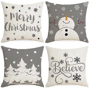 Set of 4 Christmas pillow covers with snowman and snowflake prints for holiday home decor
