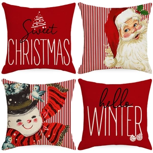Christmas Decorative Pillow Covers Linen Red White Square Cushion Case With Santa Snowman Christmas Tree For Home Sofa Bedroom Jewelry