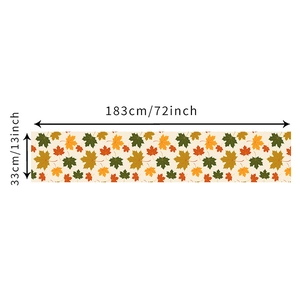 Linen table runner with autumn maple leaf print, size 183x33cm for harvest decoration