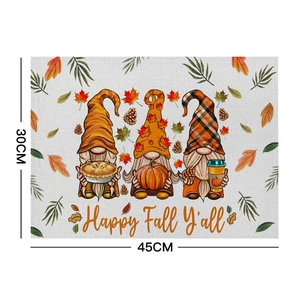 Waterproof Thanksgiving placemat with gnomes and Happy Fall Y'all print, 45x30cm size