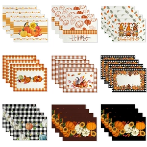 Thanksgiving Autumn Pumpkin Maple Leaf Printed Placemat Waterproof Linen Polyester Heat Resistant Dining Table Mat Decor