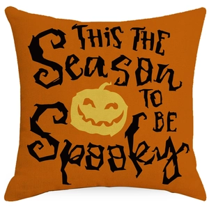 Halloween pumpkin square pillowcase with 'This the season to be spooky' linen print