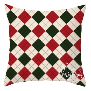 Housse de coussin de Noël festive avec motif à losanges rouge, vert et crème