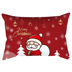 Red Christmas pillowcase with cartoon Santa Claus and Merry Christmas print