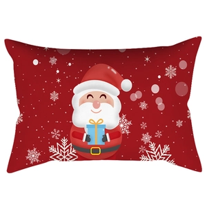 Red Christmas pillowcase featuring Santa Claus holding a gift box with white snowflakes