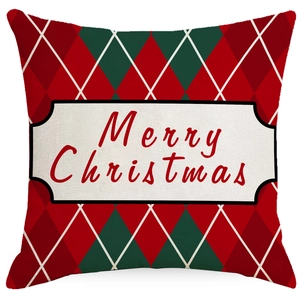 Christmas cushion cover with red and green argyle pattern and Merry Christmas text