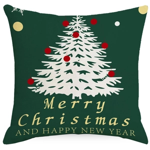 Green Christmas pillow cover with white tree print and Merry Christmas greeting