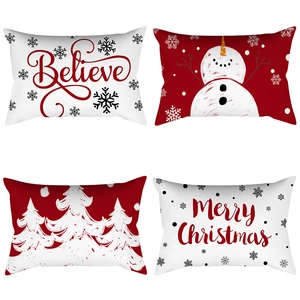 Set of 4 Christmas peach skin pillow covers featuring snowman and festive greetings