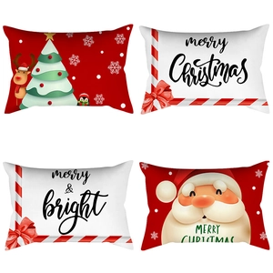 Set of four Christmas peach skin pillow covers featuring Santa Claus and reindeer patterns