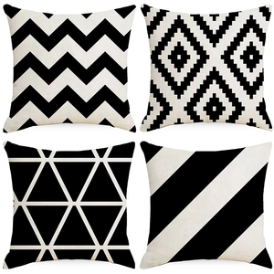 Nordic Black And White Geometric Linen Pillowcase Modern Minimalist Decorative Square Cushion Cover For Sofa Living Room Office