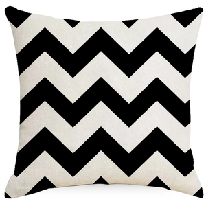 Minimalist black and white chevron geometric linen pillow cover for modern home decor
