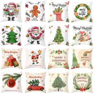 Christmas Cushion Cover Peach Skin Polyester Decorative Pillowcase For Sofa Home Decor Xmas Party Ornament