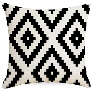 Modern black and white geometric pixel diamond linen throw pillow cover for living room decor