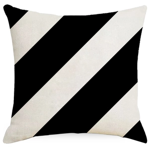 Minimalist black and white diagonal striped linen cushion cover for modern home decor