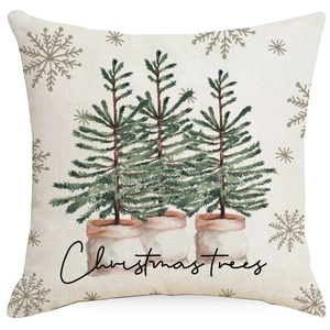Christmas pillowcase with rustic reindeer snowflake print on linen fabric