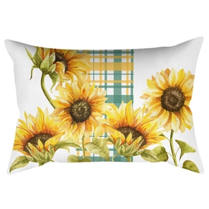 Funda de almohada lumbar con diseño de girasoles y cuadros verdes para el otoño