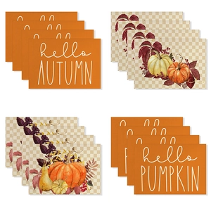 Autumn placemat set featuring pumpkins and maple leaves with Hello Autumn typography
